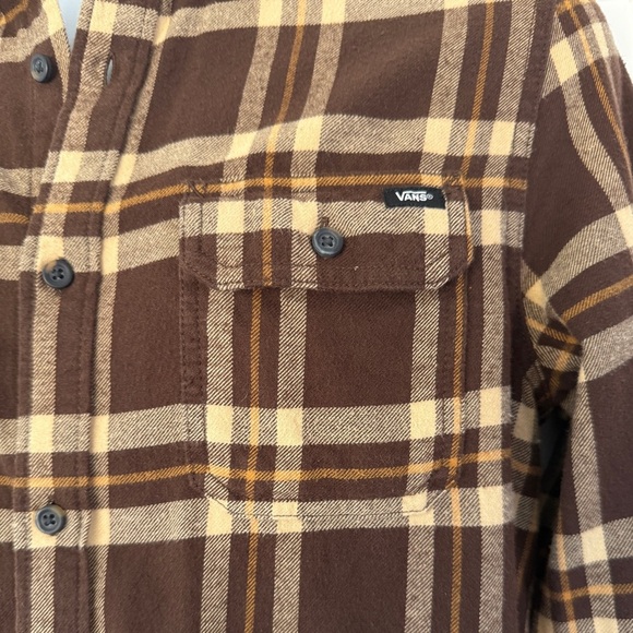 Vans Men’s Flannel Shirt (Small) | Brown Tan Plaid Long Sleeve Button-Up | 2022 - Picture 13 of 13